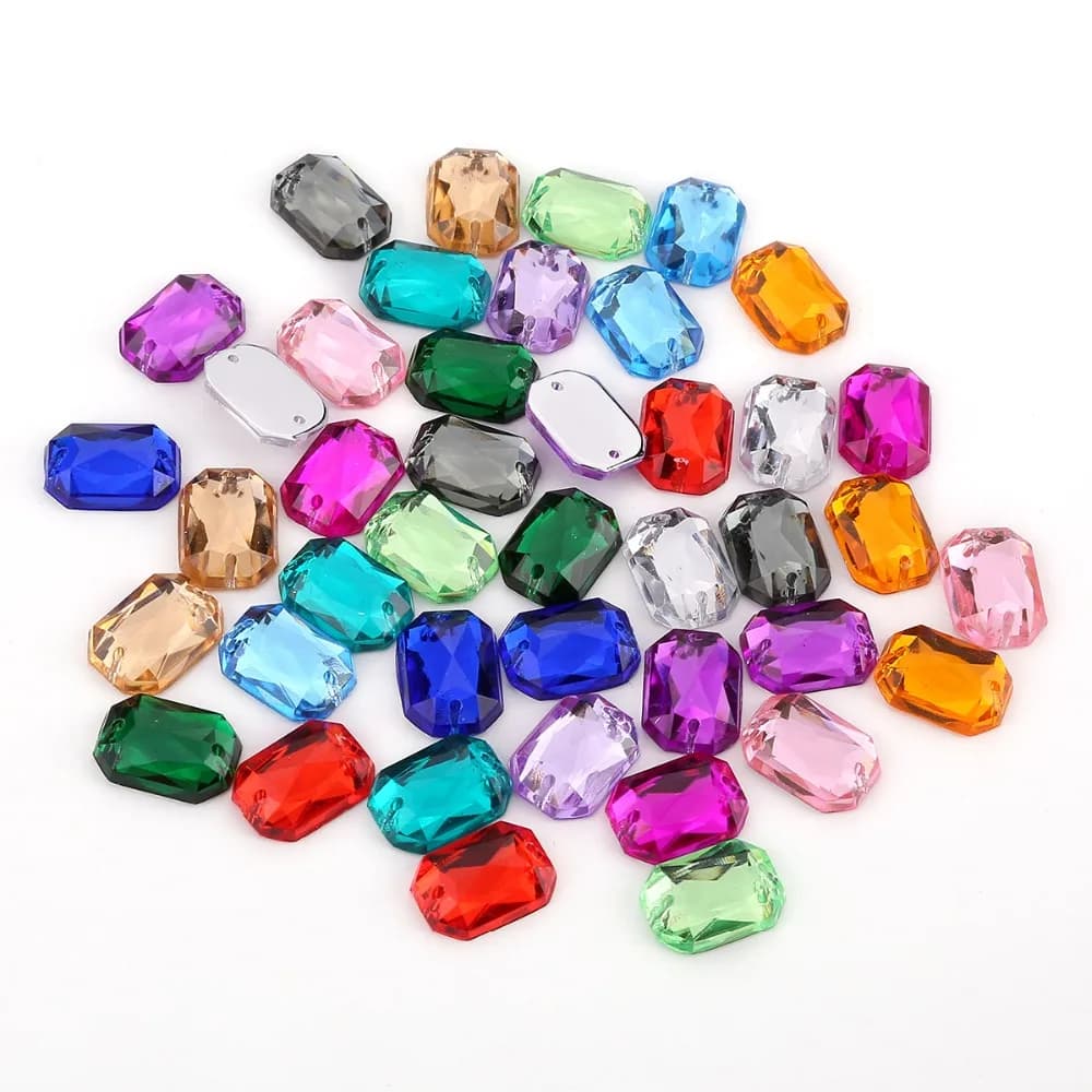 10*14mm Glitter Crysta cucire su rettangolo acrilico strass perline Flatback per gioielli di abbigliamento fai da te