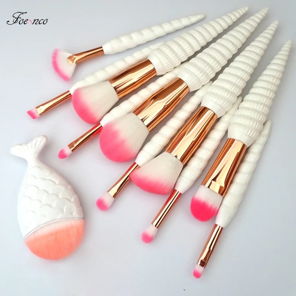11Pcs Unicorn Conchiglia Borsette Spazzole di Trucco Set Sirena Prodotti Di Base In Polvere Cosmetici Ombretto Viso Kabuki Make Up Pennello Kit di Strumenti di