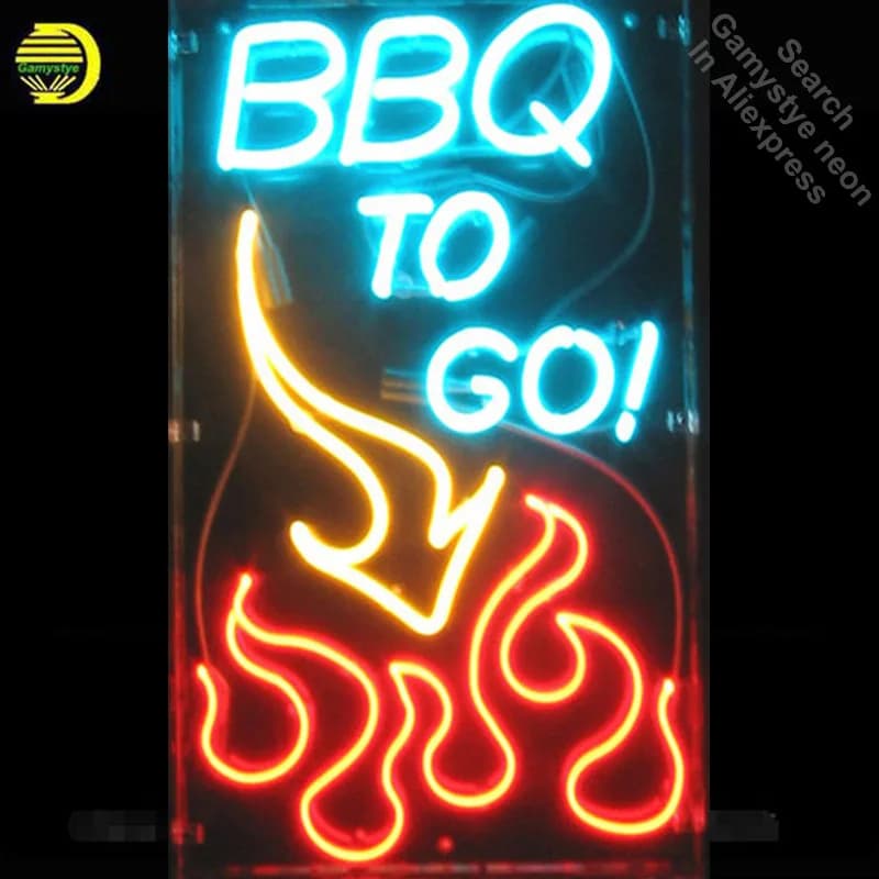Insegna al neon per grandi insegne al neon per finestre BBQ to GO Flame Pub Ristorante Art luci al neon per finestre in vendita Decorazione murale Chambre