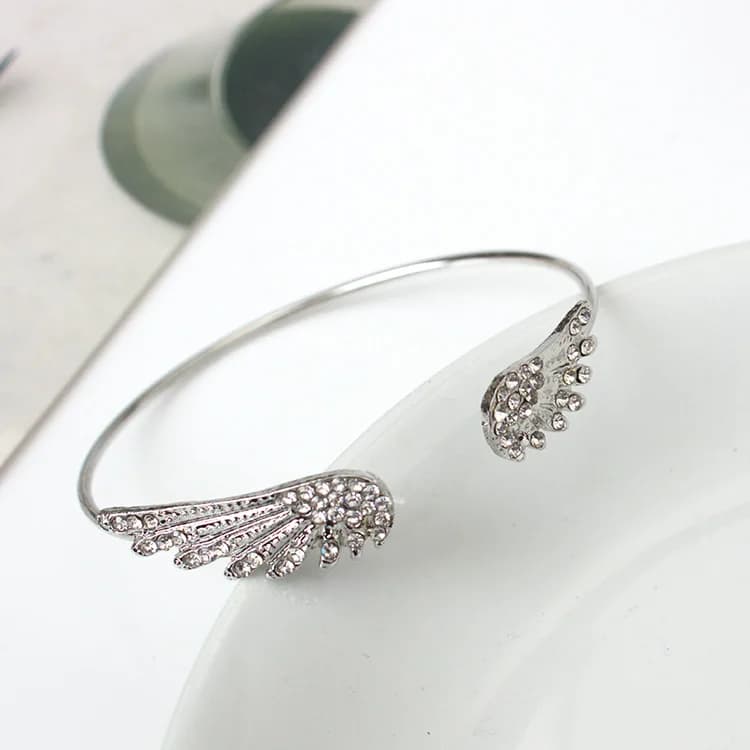 Bracciale Angel Wings regolabile donna equitazione bici gioielli regali bracciale aperto argento placcato cristallo veicolo spaziale all'ingrosso
