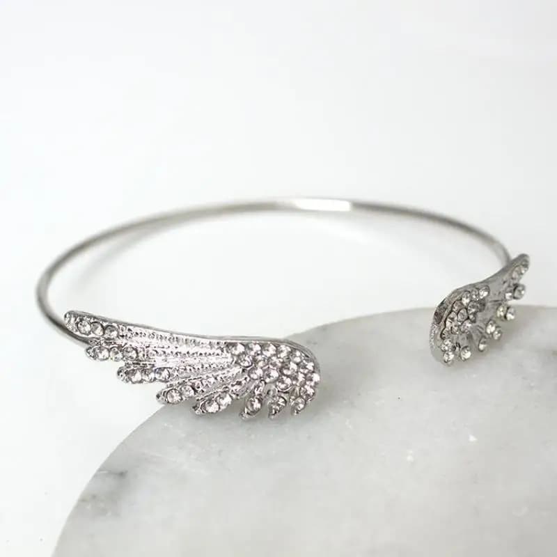 Wholesale Angel Wings Bracelet Adjustable Women Silver Cuff Feather Jewelry Gift Open Bracelet Silver Crystal Pulseira Feminina