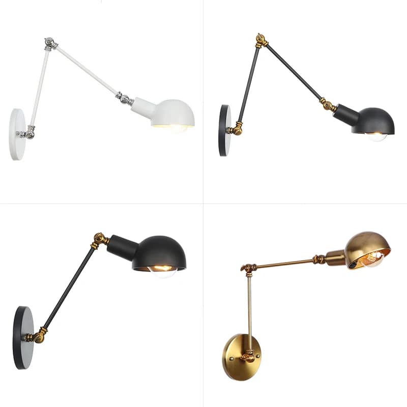 Lampada da parete industriale con braccio oscillante regolabile Lampada da lettura sul comodino Lampada da parete vintage retrò allungabile Lampada da parete a LED flessibile in ottone bianco