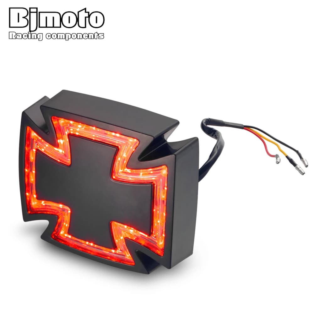 BJMOTO moto Chrome Cross 12V 1W LED freno posteriore fanale posteriore rosso per Chopper Bobber Dirt Bike ATV Quad