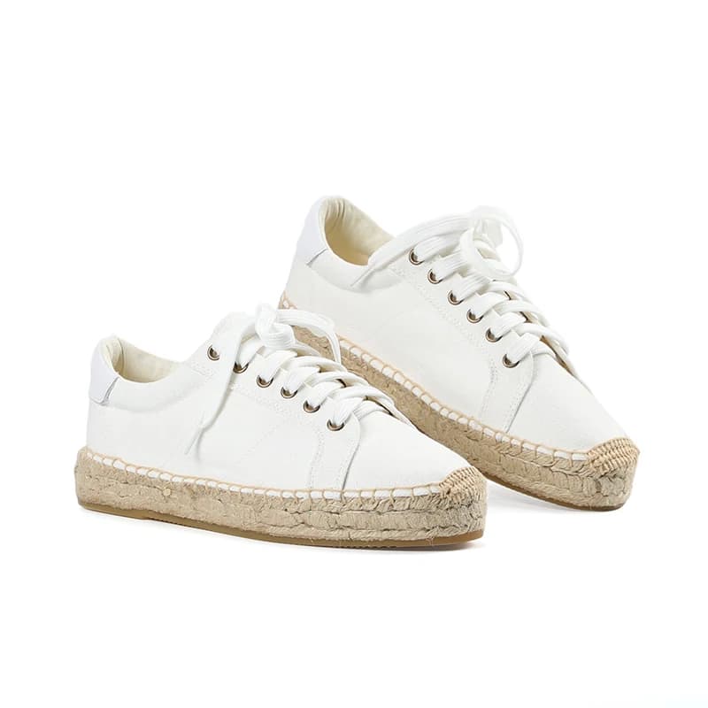 Espadrillas da Lavoro da Donna, Scarpe con Plateau in Tessuto di Cotone, Allacciate, Punta Tonda, Tinta Unita, Nuove Espadrillas Sportive