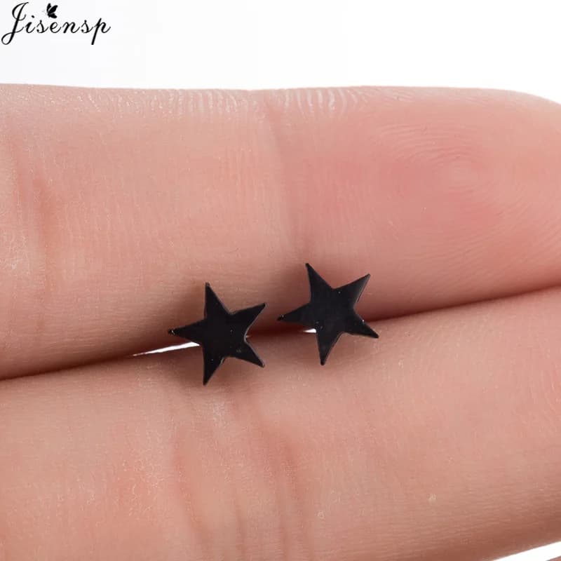 Jisensp Lovely Black Stainless Steel Tiny Star Earrings for Women oorbellen Korean Style Minimalist Earrings Jewelry Accessories