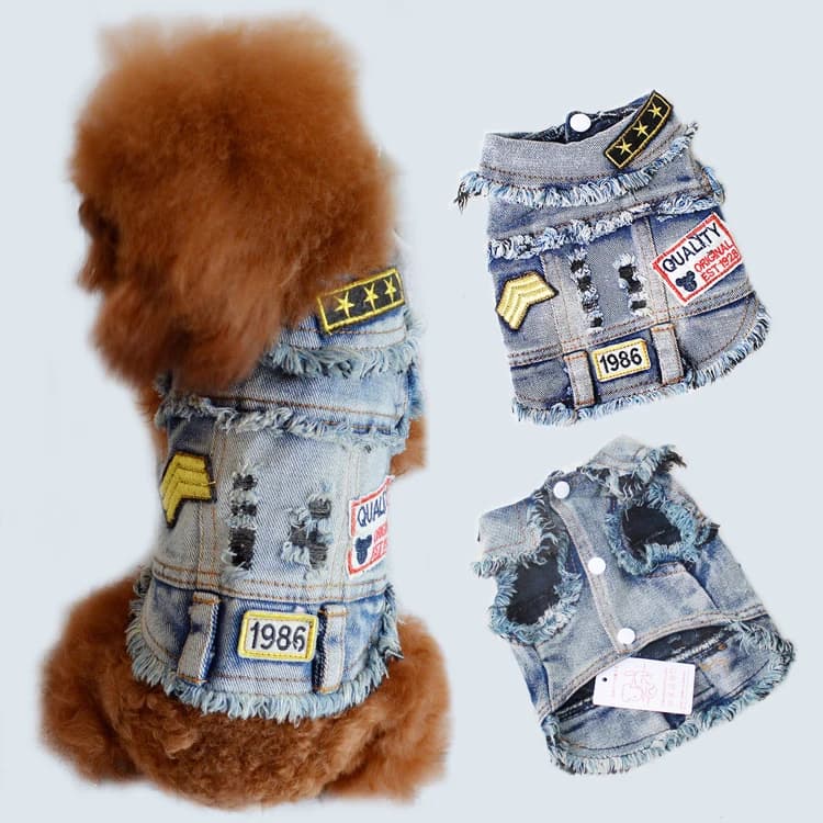 Giacca di jeans lavata vintage per animali domestici, gilet con risvolto, cappotto blu fresco, vestiti per cuccioli di piccola e media taglia, felpa con cappuccio classica