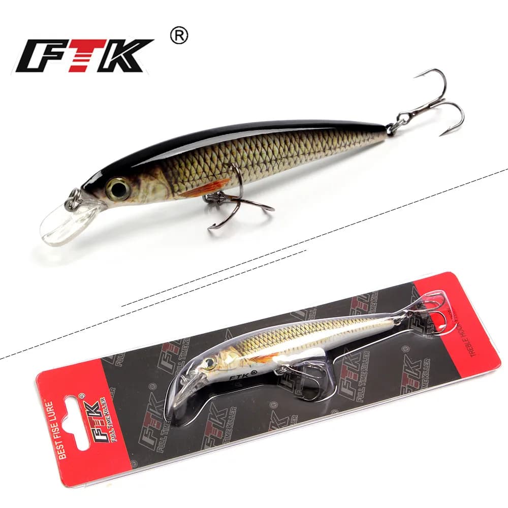FTK 1pc Minnow Richiamo di Pesca Laser Duro Esca Artificiale 12g/100mm Wobblers da Pesca Crankbait Minnow 3D Occhi Attrezzatura da pesca