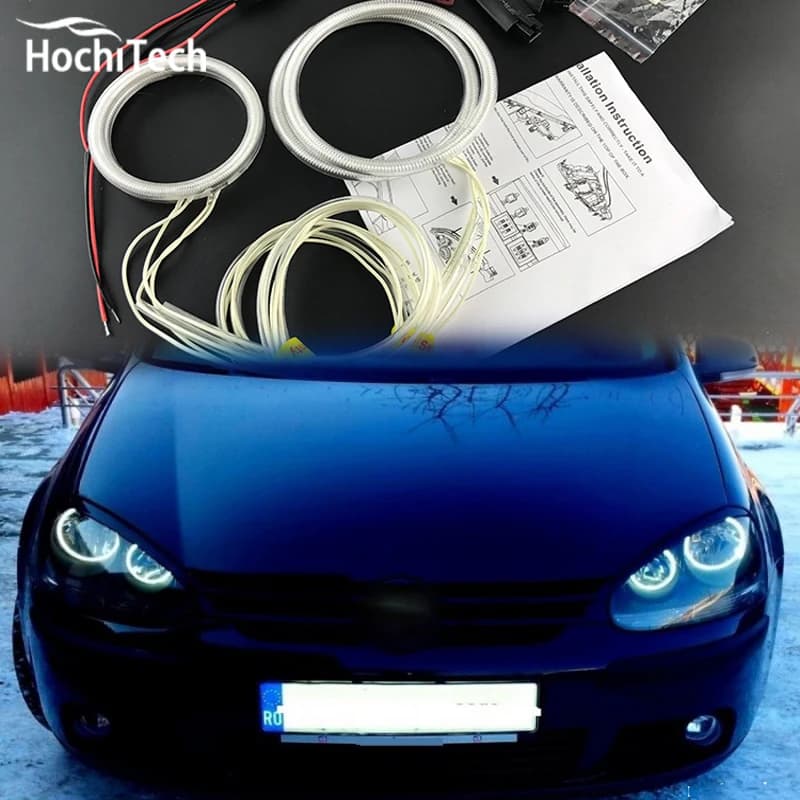 Per VW Volkswagen golf 5 MK5 2003-2009 HochiTech ccfl angel eye kit bianco 6000k ccfl anelli faro