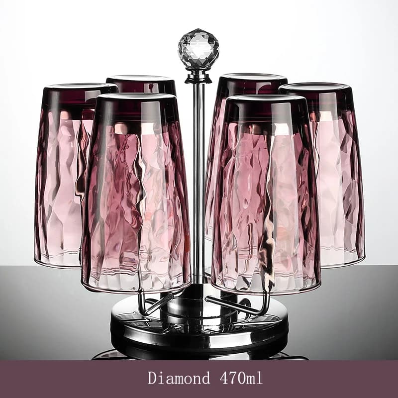 Tazza in vetro senza piombo con diamante europeo Set da 7 pezzi tazza da birra da 470ml tazze colorate tazza per acqua per ufficio domestico tazza per bevande