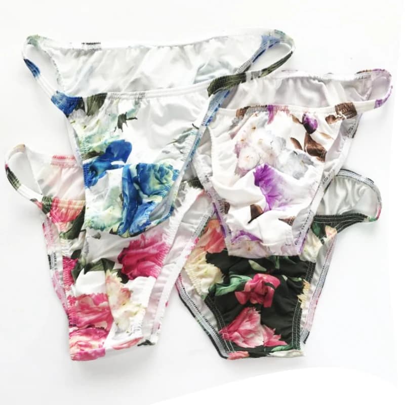 Mens Sexy Floral Milk silk Floral Sissy Underwear Pouch Low Rise Lingerie Briefs Underwear Erotic Gay Mens Lingerie UnderPants