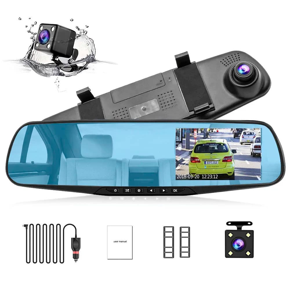 HGDO 4.3 "specchietto retrovisore Dash Cam Dual Lens FHD 1080P autorecorder Dvr for cars with two 24H cameras
