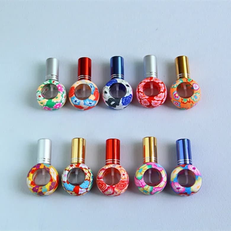 8ml X 10pcs/lot Empty Round Glass+ Polymer Clay Perfume Bottle With Golden Spayer Atomizer Portable Fragrance Container Gift