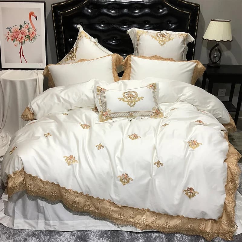 Luxury Real Lace Bed linen Egypian cotton Soft White US Queen King Sheet Extra King set pillow cover