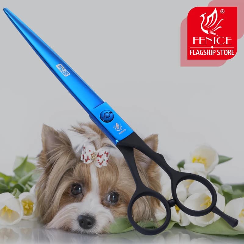 Forbici per toelettatura professionale Fenice da 7.0 pollici forbici per taglio peli di cane blu e nero strumenti per toelettatura animali