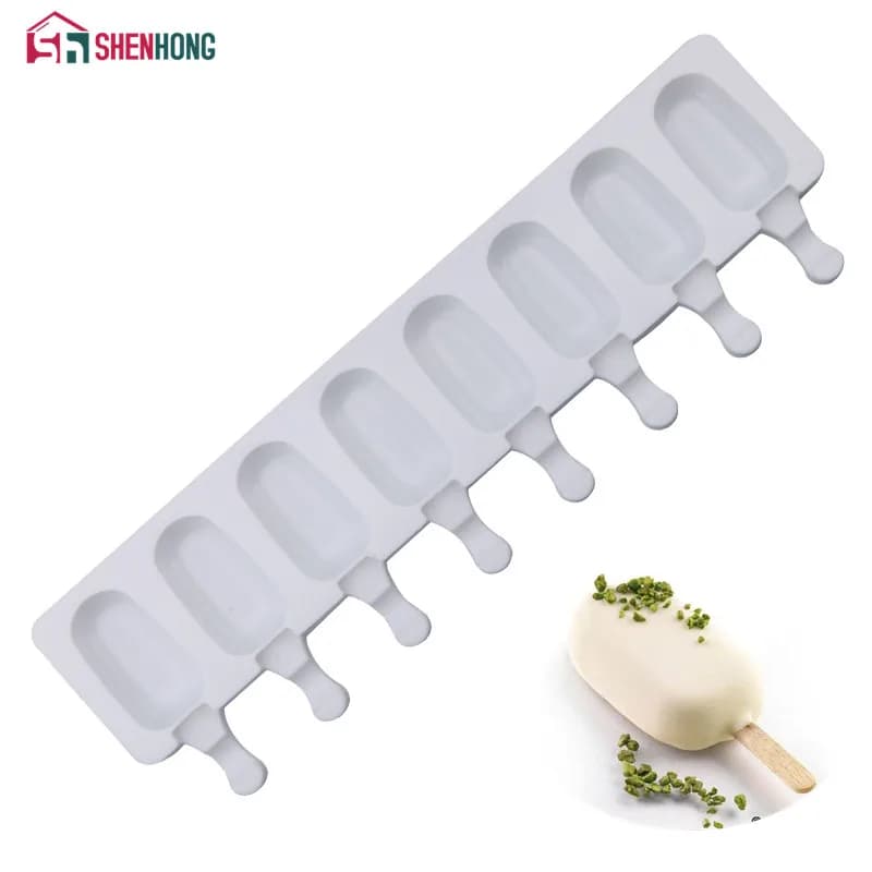 SHENHONG 8 cavità Stampo per ghiaccioli Stampi per gelato Materiale spesso in silicone Stampi per cubetti di ghiaccio fai da te Stampi per dessert Vassoio