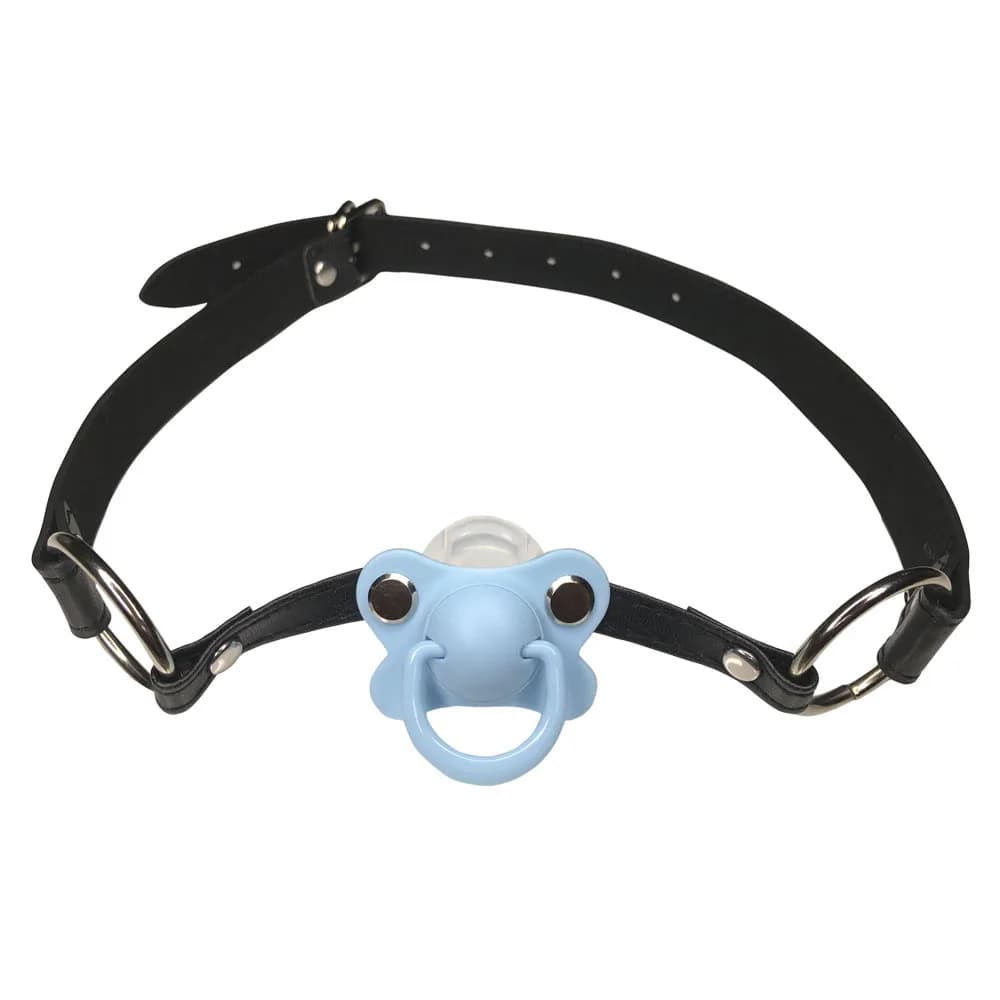 Bavaglio ciuccio blu per adulti DDLG/ABDL con collare girocollo nero