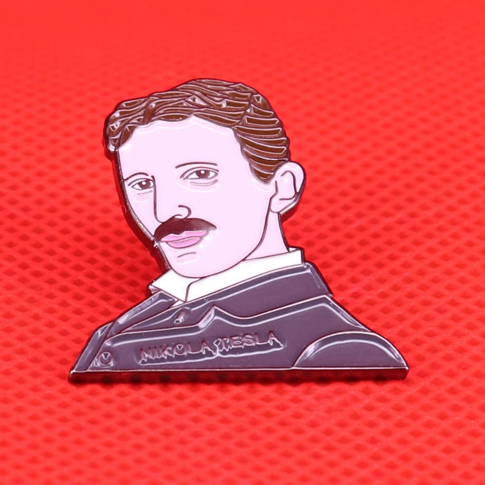Nikola Tesla enamel pin science brooch Geeky electrician scientist gift vintage historical pins men badge shirts accessories