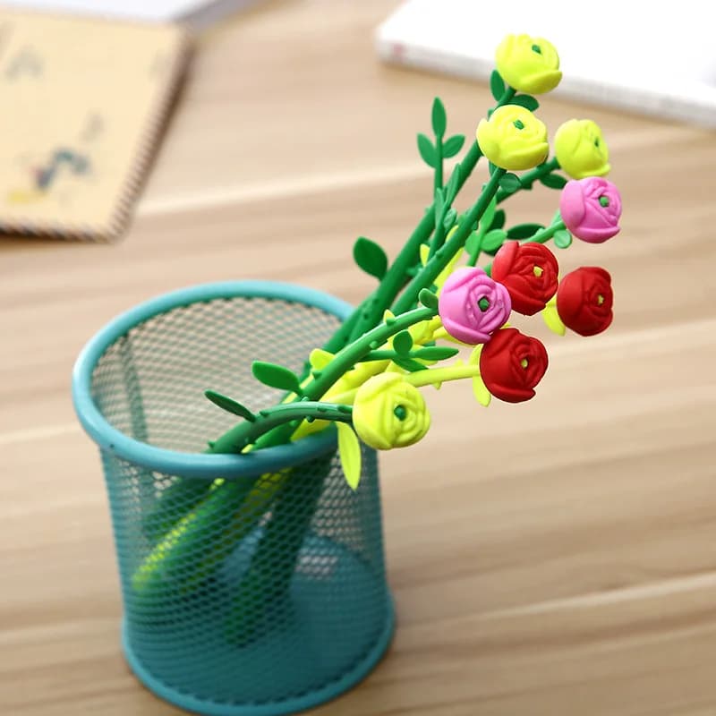 100 pezzi di penna stile rosa regali creativi per gli studenti che imparano la cancelleria fiori di rosa penna neutra nera penna da ufficio all'ingrosso