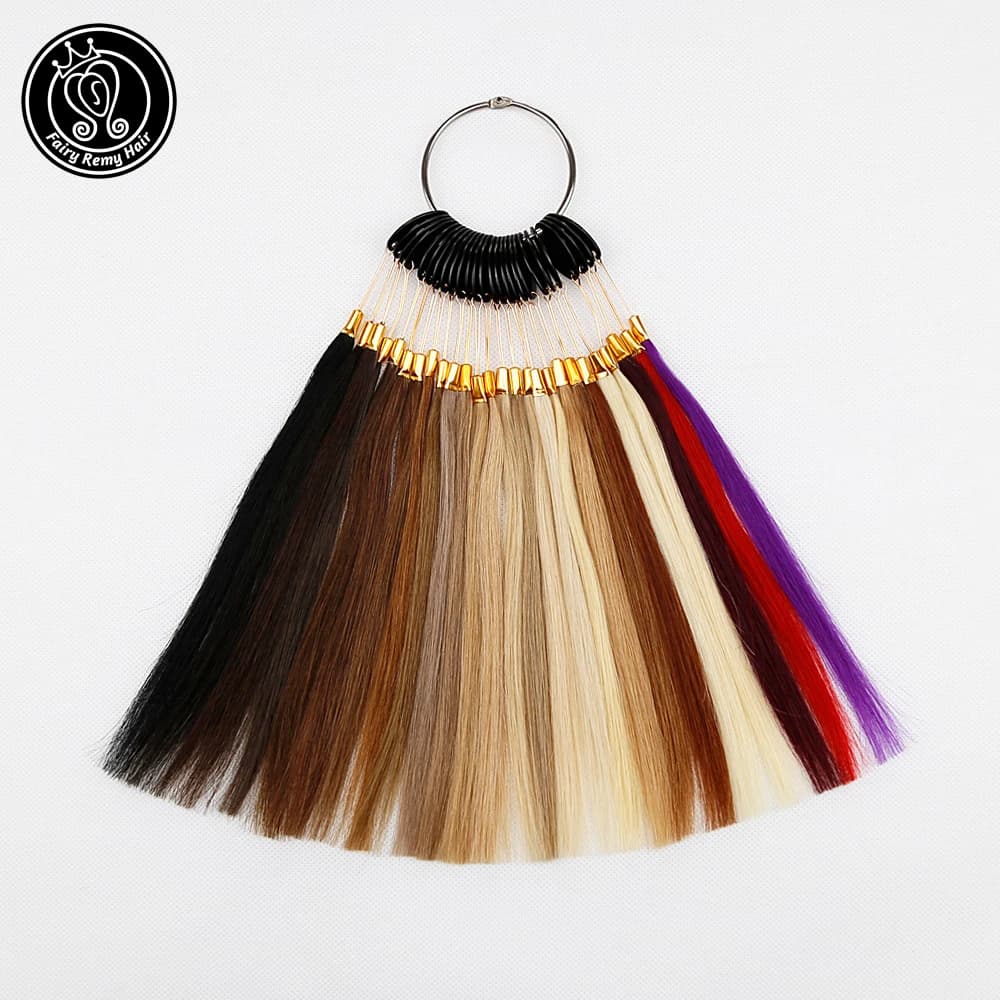 Fairy Remy Hair 100% Remy Human Hair Color Rings/ Colour Charts 26 Colors Available Can Be Dyed For Salon Sample Free Shipping