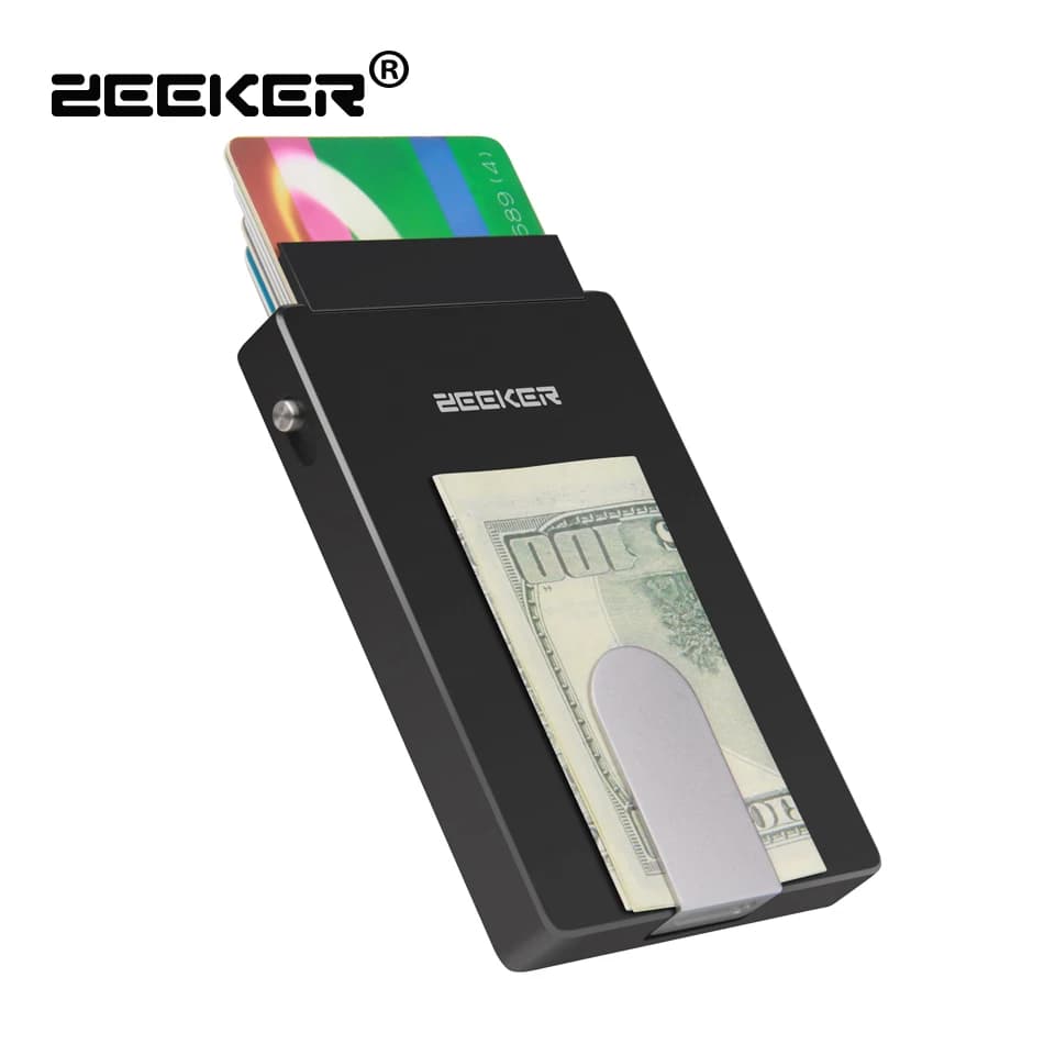 Portafoglio per carte di credito da lavoro da uomo ZEEKER con nuovo porta carte con blocco RFID in metallo invisibile C