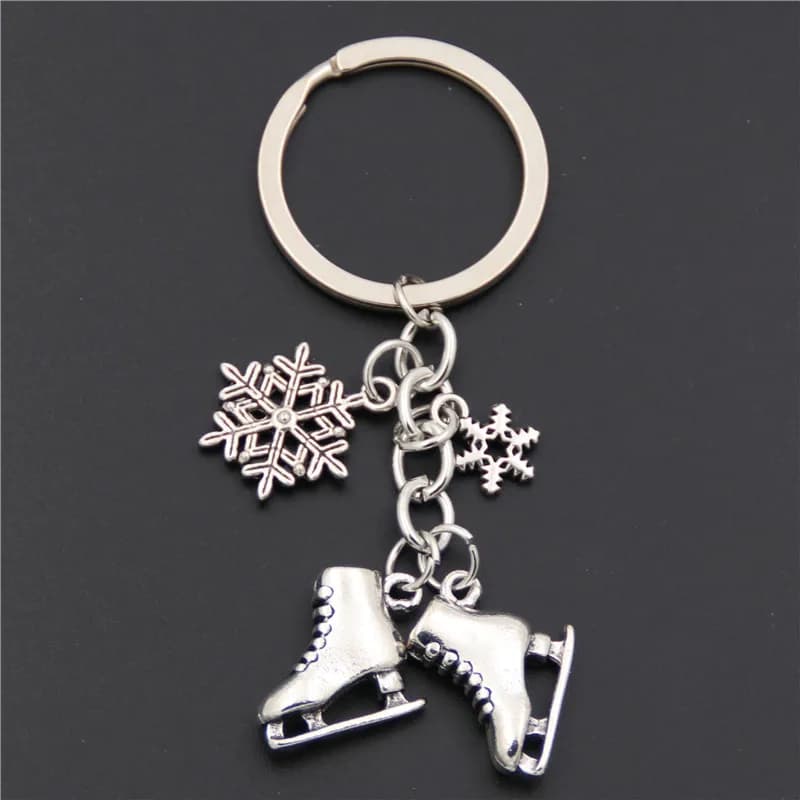 1pc Silver Color Ice Skates Snowflake Pendant Key Ring Skating Key Chain Keychain Jewelry For Winter Gift