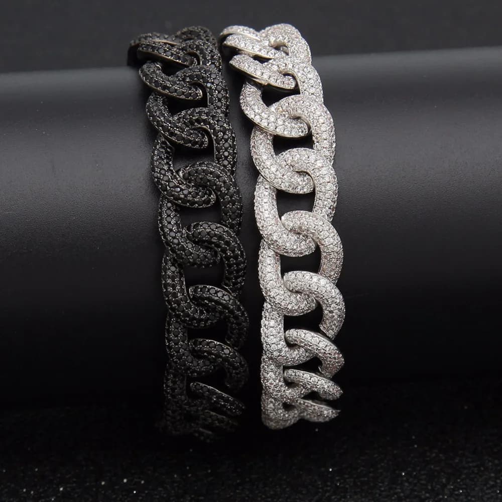 Hip Hop AAA zircone pavimentato Bling ghiacciato braccialetti CZ colore argento nero cubano Miami catena a maglie fascino gioielli trasporto di goccia
