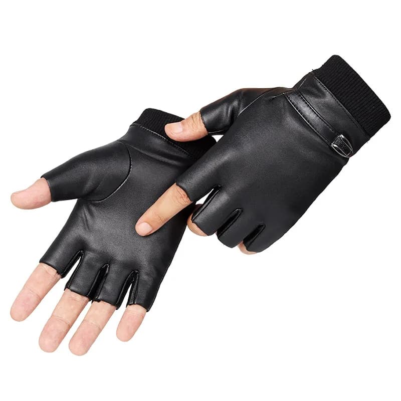 Half Finger Cycling Glove Winter Elasticity PU Leather Plus Plush Warm Men Sport Fitness Driving Glove C5