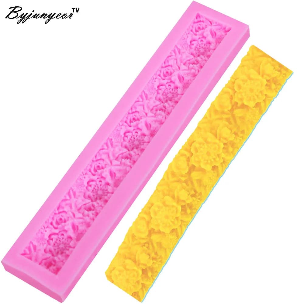 Bordo di fiori di rosa San Valentino Stampo in silicone Stampo per barra di cioccolato Ghiaccio, budino, gelatina, pasta di gomma fondente profumato per pezzi da cucina