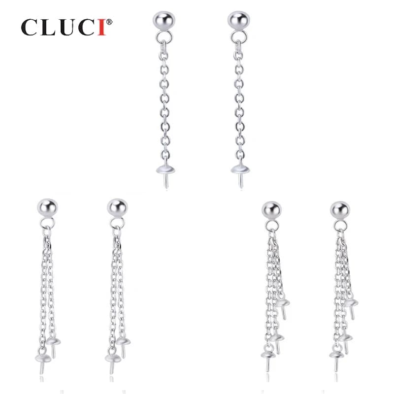 CLUCI Moda Argento 925 Della Vite Prigioniera Orecchino di Perla di Montaggio per Le Donne Nozze Sterling Silver Multipla di Collegamento Dei Monili Degli Orecchini SE146SB