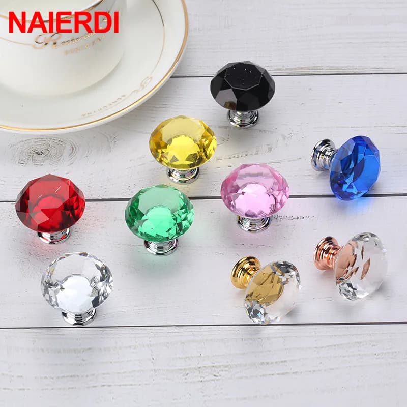 NAIERDI 20mm 30mm Manopole in vetro cristallo diamante Maniglie per armadi Manopole per cassetti Maniglie per armadi da cucina Maniglie per mobili in stile moderno