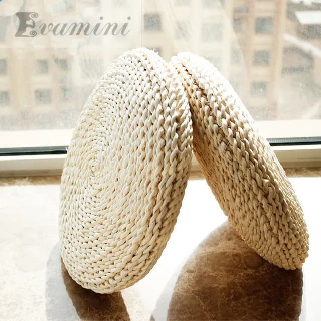 Cuscino Futon Tatami con Treccia di Paglia, Stile Giapponese, Tappetino Yoga Spesso, 40x40cm