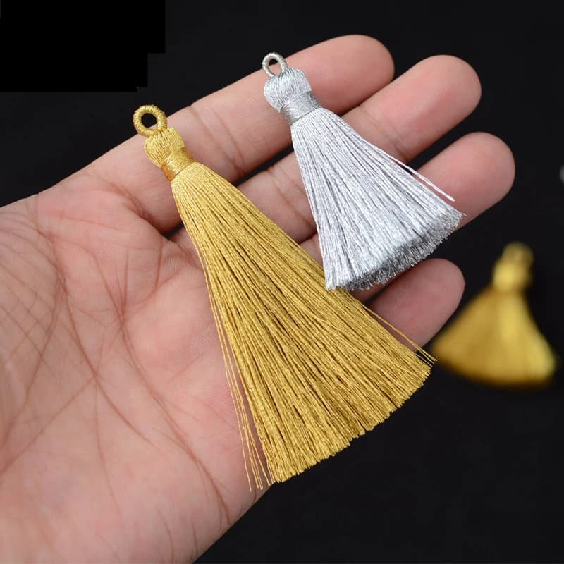 5 pezzi di seta oro argento nappe di seta ciondolo gioielli tenda indumenti accessori decorativi portachiavi ciondolo nappe artigianali fai da te