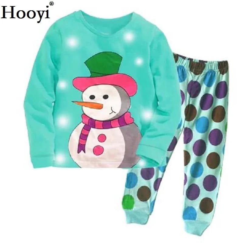 Turquoise Blue Baby Girls Pajamas Clothes Suits Christmas Gift For Children Clothing Sets Cotton Pijamas Snowman Sleepwear Dot