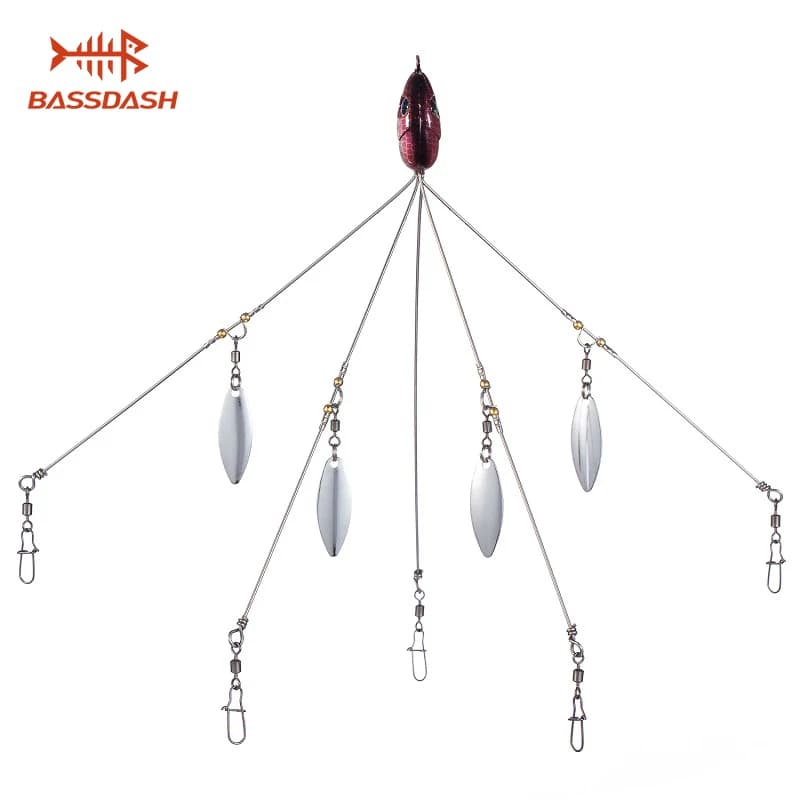 Bassdash Ombrello Richiamo di Pesca Rig 5 Braccia Alabama Rig Testa Nuoto Esca Bass Fishing Gruppo Richiamo Snap Girevole Spinner, 18g