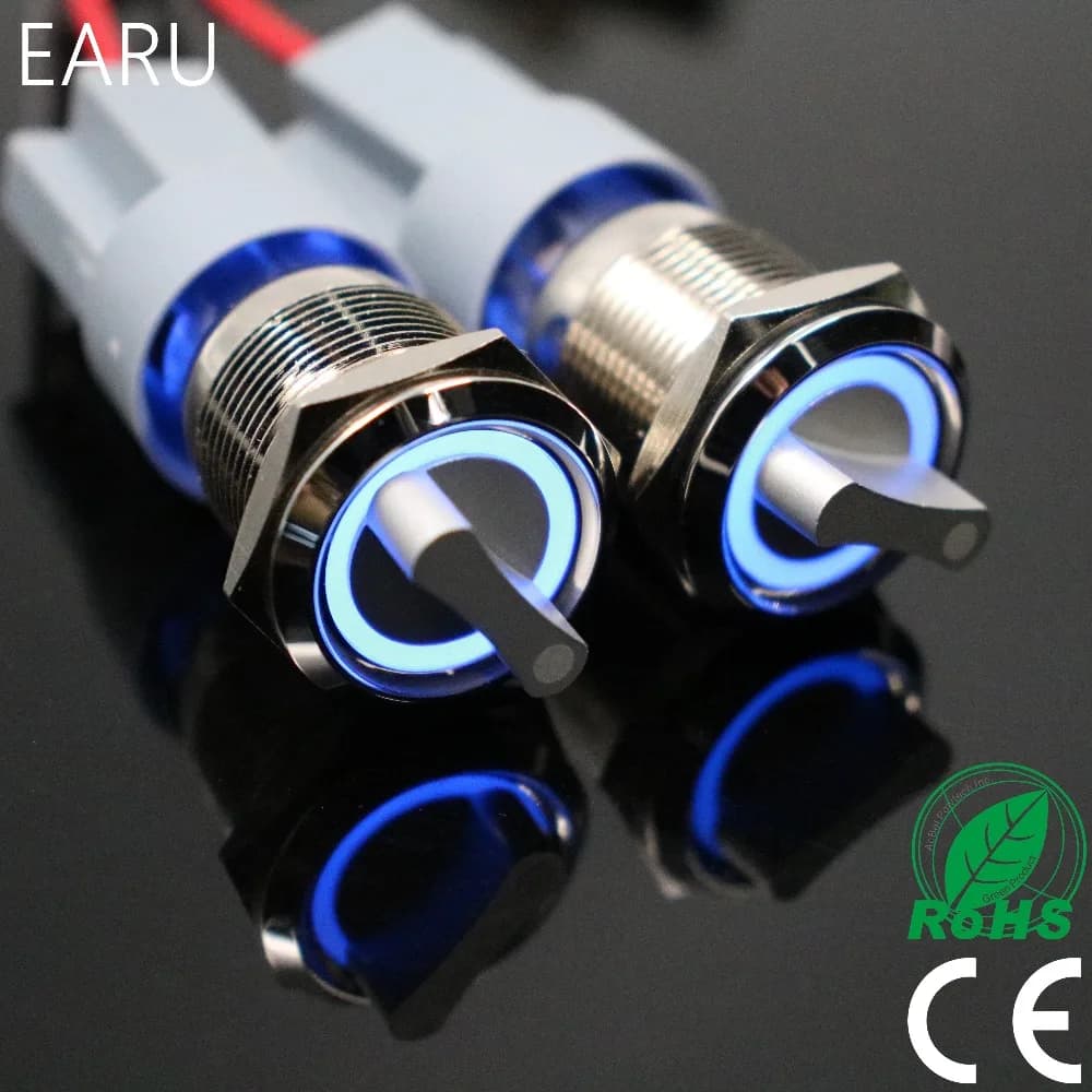 19 millimetri In Acciaio Inox Impermeabile DPDT illuminato metallo selettore 2/3 posizione di Spinta Pulsante Interruttore Selettore Rotativo Interruttore con LED