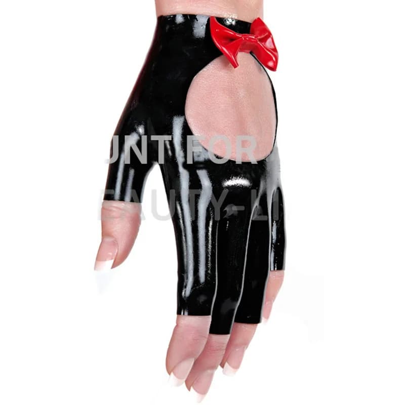 Guanti in lattice con fiocco farfalla nuovo stile per eleganza fetish sexy 100% naturale dito aperto