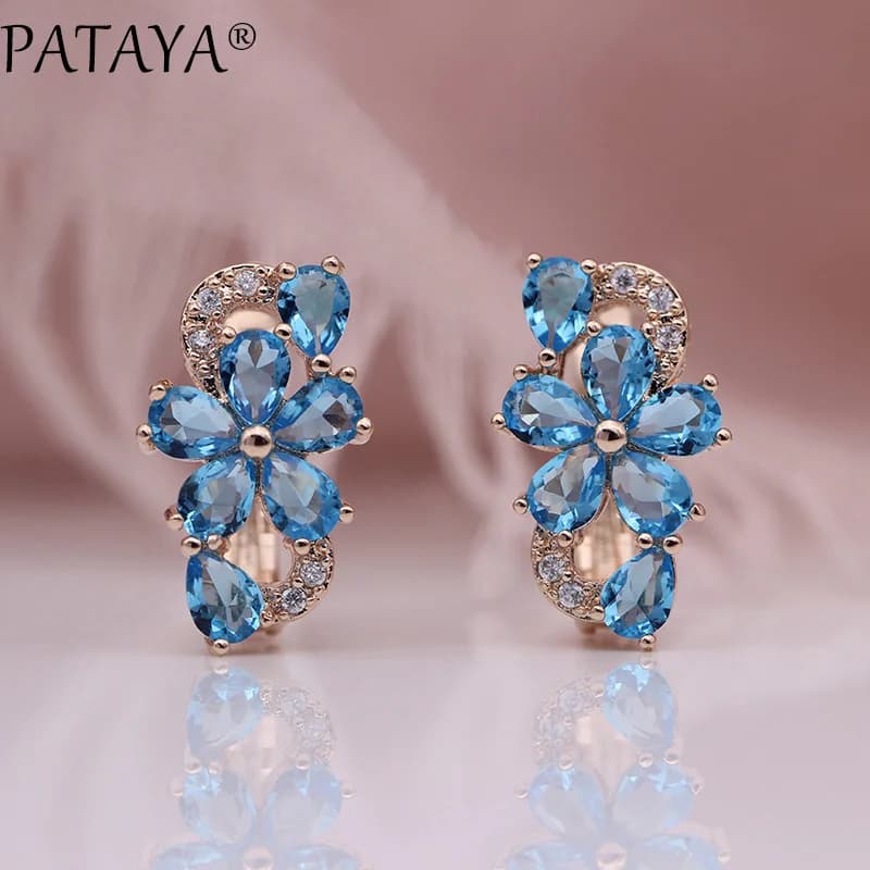 PATAYA New Water Drop Plum Blossom Dangle Earrings Women Fashion Trendy Jewelry 585 Rose Gold Color Natural Zircon Earrings