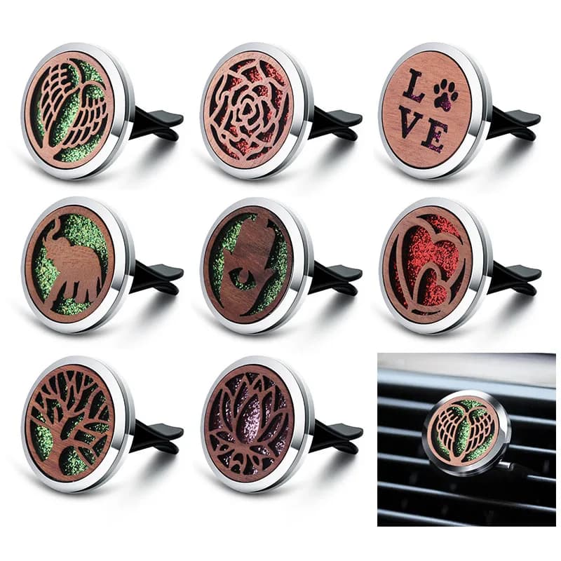 11 Styles Vintage Wood Aroma Locket Car Air Freshener Stainless Steel Perfume Locket Essential Oil Diffuser Aromatherapy Jewelry