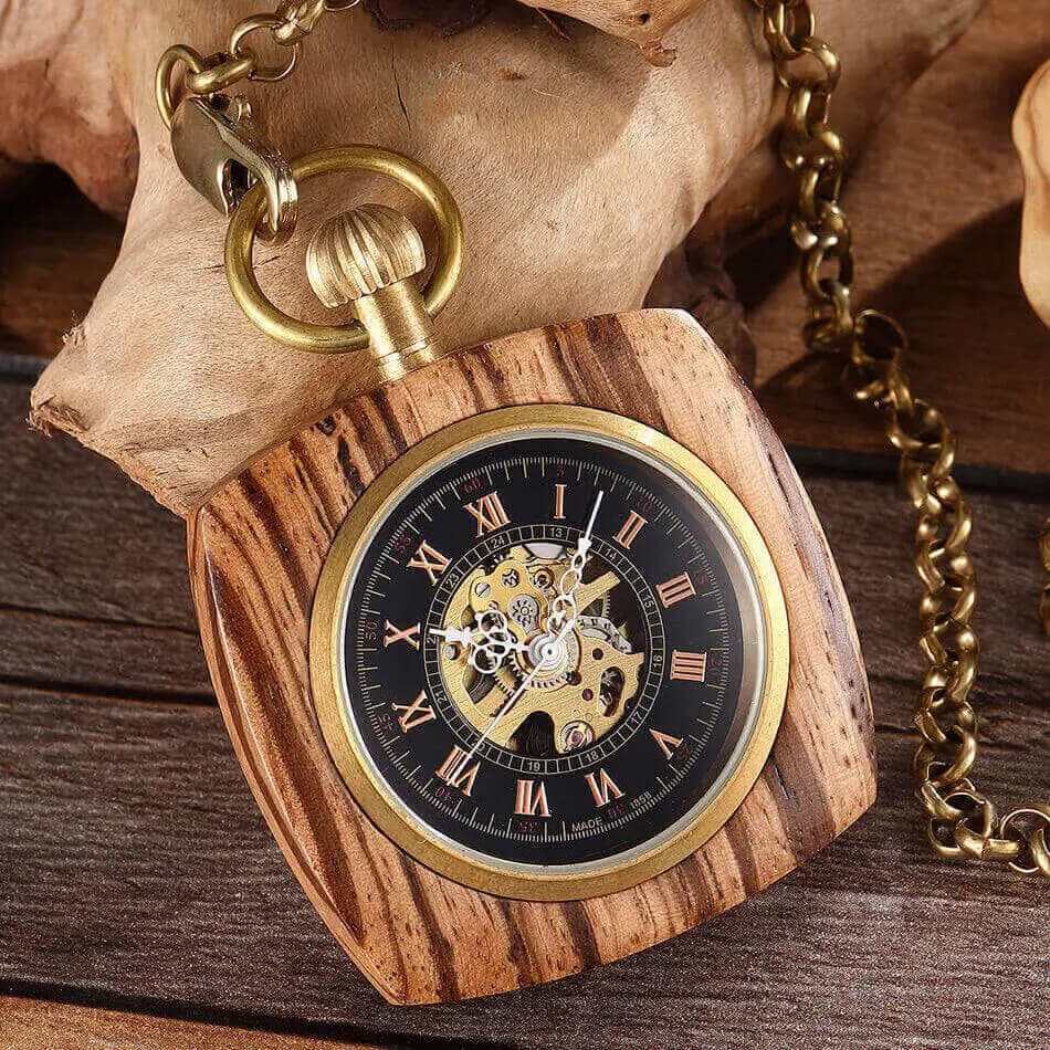 Catene per orologi da tasca meccaniche quadrate in legno di lusso in legno rosso con avvolgimento a mano scheletro Fob orologi uomo donna orologio regali Reloj