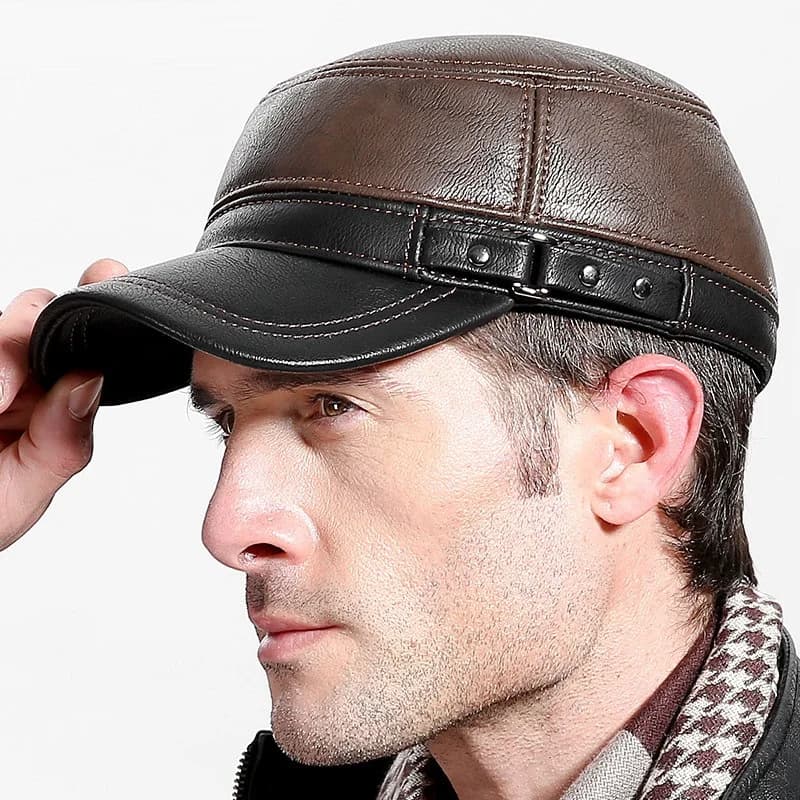 Berretti da baseball in vera pelle di vitello da uomo caldo cappello con paraorecchie berretto in pelle di vacchetta cappello snapback piatto in pelle di mucca regolabile B-7222
