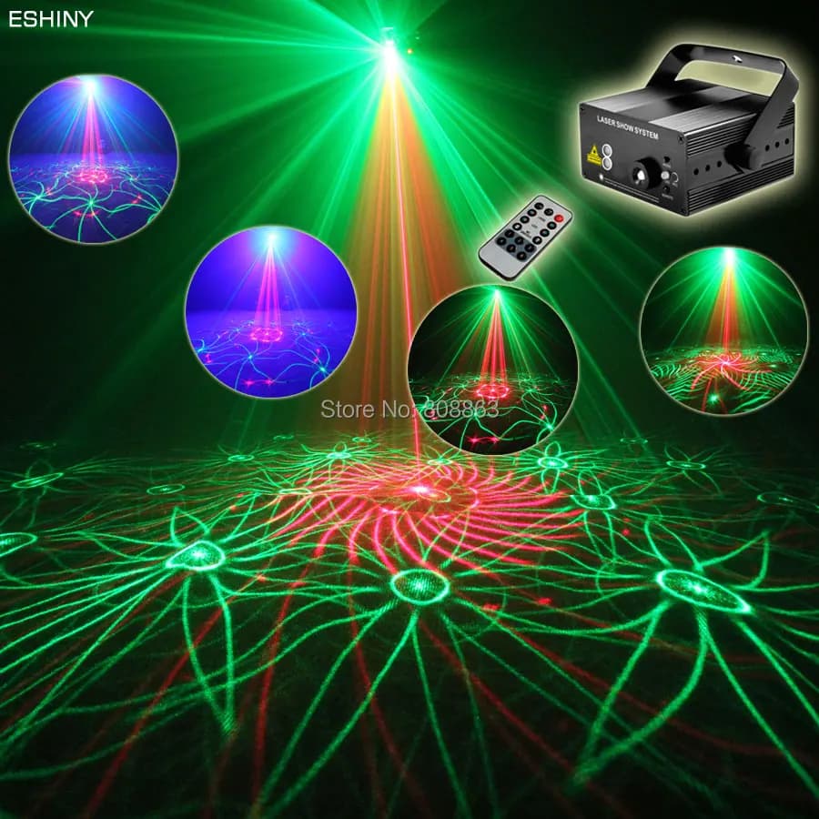 ESHINY Blu Led R&G Laser DJ Luci 24 Modello Proiettore Attrezzature Club Disco Bar Natale Danza LED Luci da palcoscenico per feste spettacolo B178D4