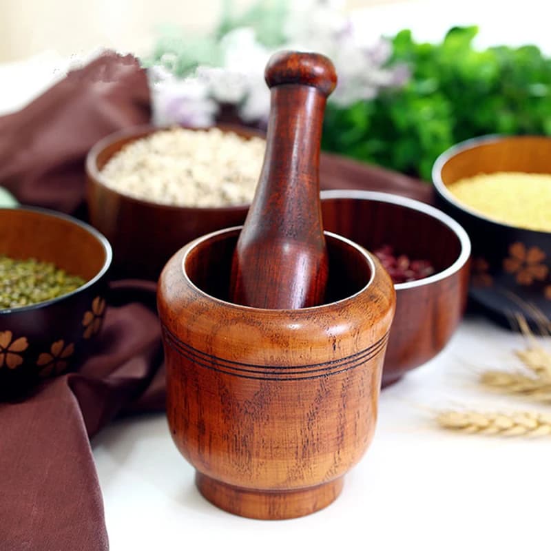 Pressa manuale per aglio in legno, smerigliatrice per spezie allo zenzero, utensile da cucina, set di mortaio e pestello, mulino multifunzione