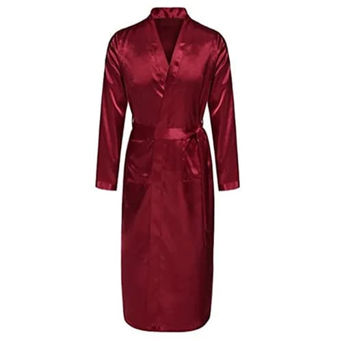 Men's dress bordeaux hot sale Kimono in silk synthetic dress bath robe nightdress Hombre Pijama size S M L XL XXL ZhM055