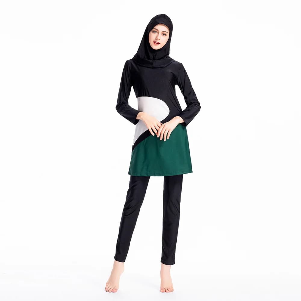 Women's Long Sleeved Muslim Swimwear Burkini Wear Beach Swimwear Swimwear Hijab Patchwork modest Full Cover