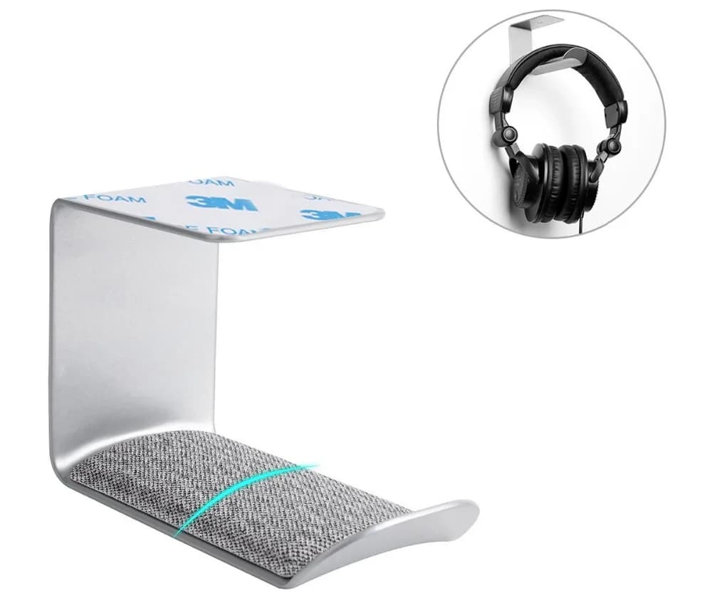Headphone Stand Hanger, Metal Headphone Holder, Wall Mount Gaming Headset Holder Stand (Silver)
