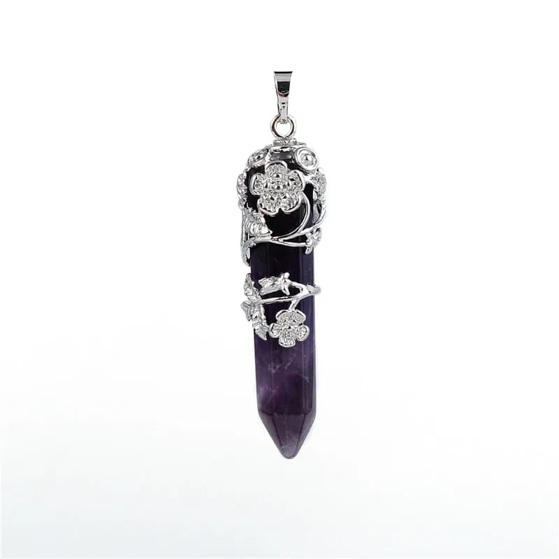 Nuovo fiore di pietra naturale foglia fiore avvolgimento esagono prisma cristallo viola avventurina pendente curativo per gioielli collana donna