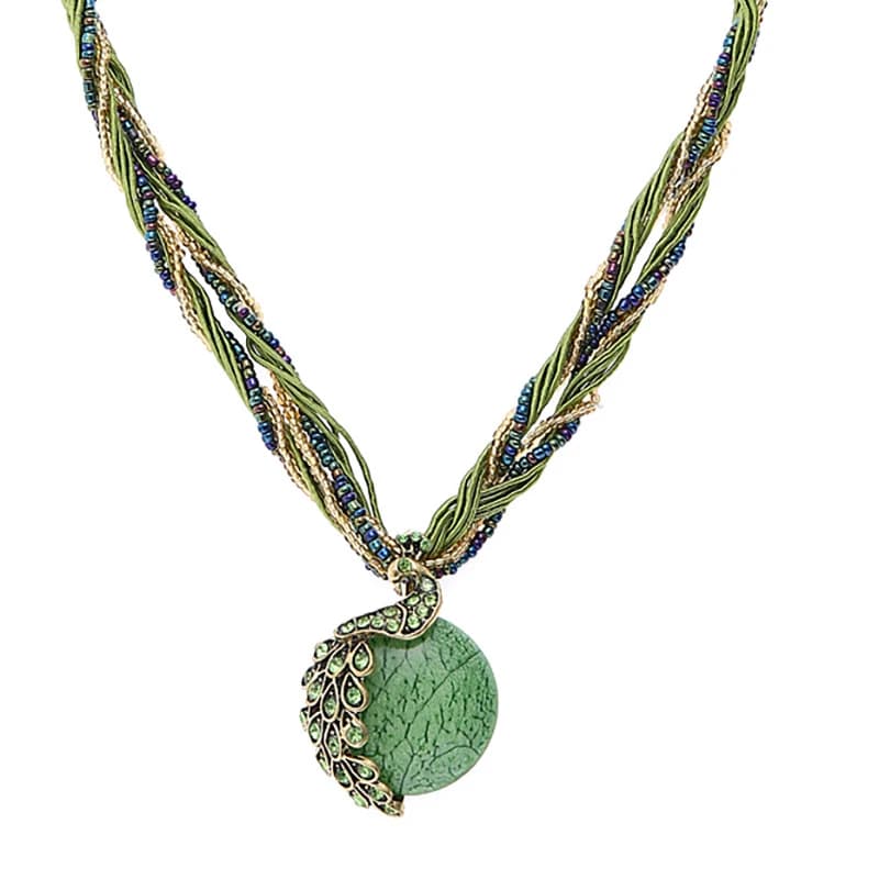 SUMENG 2024 New Multi Color Natural Crystal Stone Pendant Necklace Peacock For Women Jewelry Gifts