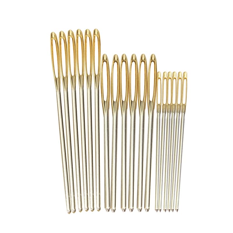 18 pz/set 7/6/5.2cm 3 Formati di Grandi Dimensioni In Pelle A Mano Aghi Per Cucire per Gli Occhi Oro Ago da Ricamo Arazzo in Lana A Casa FAI DA TE Aghi Da Cucito