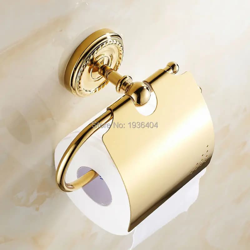 Euro Style Golden Finished Bathroom Accessories Toilet Paper Holder Waterproof Copper High Quality Paper Dispenser PH209