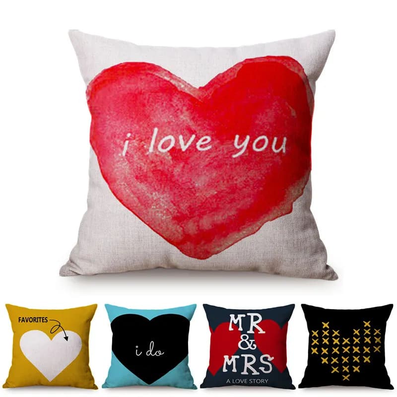 Love Pattern Decorative Pillow Case Valentine's Day Romantic Heart Sexy Lips Kiss Gift Cotton Linen Sofa Cushion Cover cojines